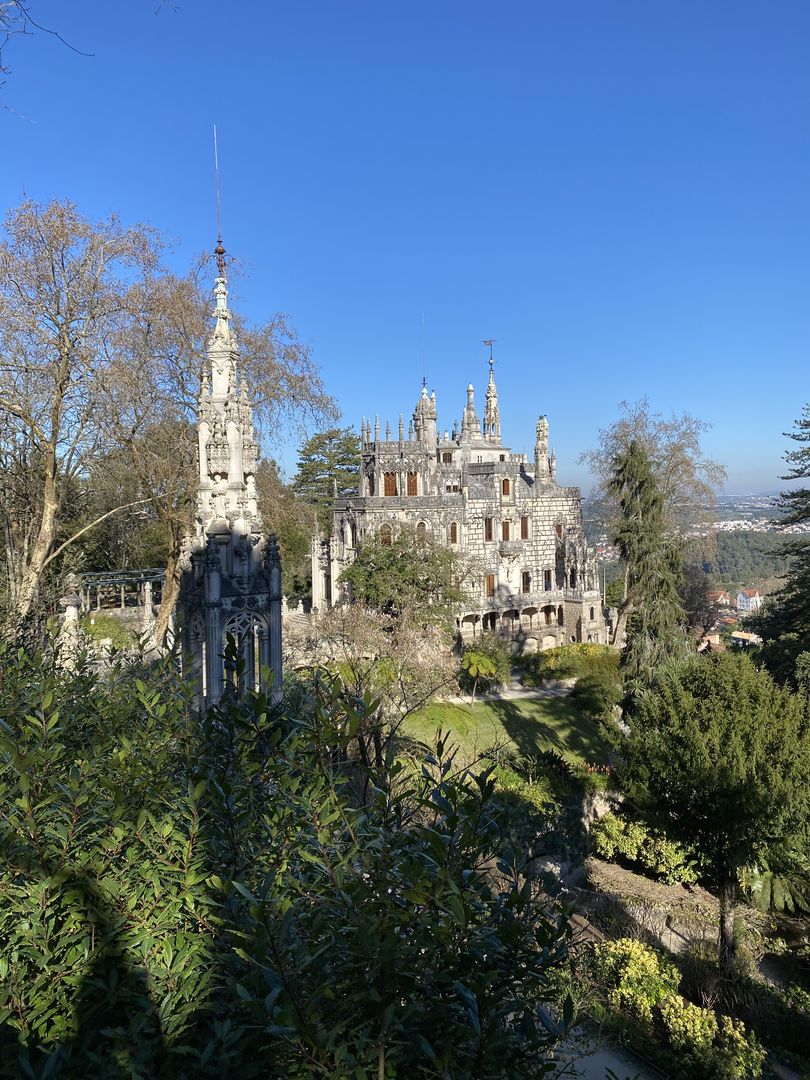 A castle sitting on top of a hill with trees in the background.