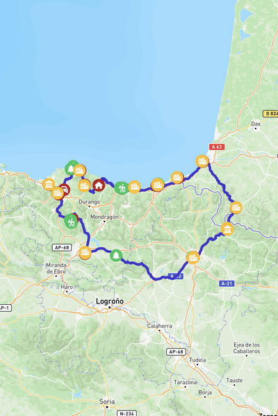 A map showing the route across Basque country in Spain.