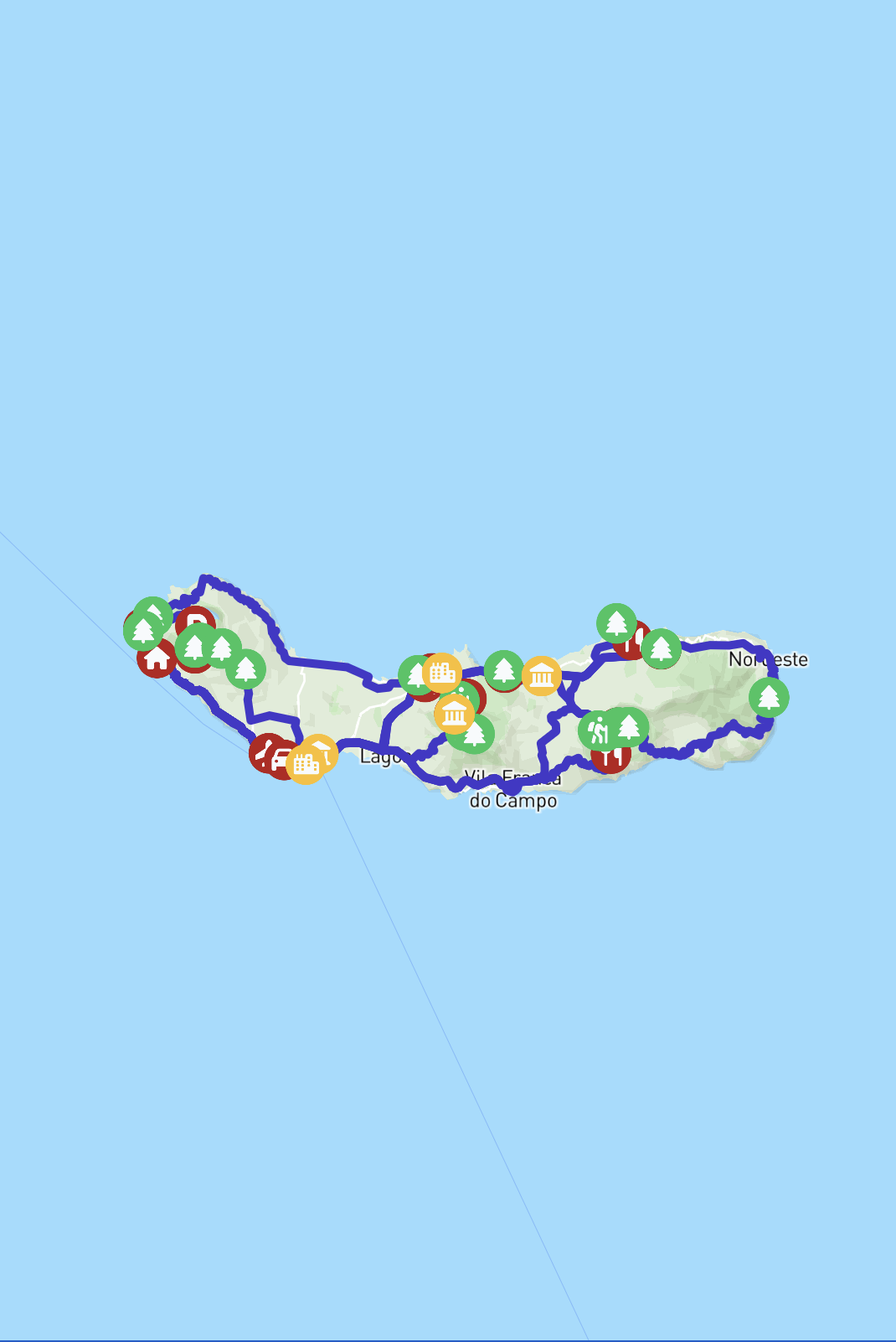 A map showing the route across São Miguel, Azores Islands.
